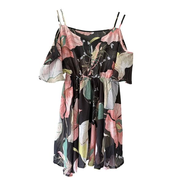 Unknown Dresses & Skirts - Womens Floral Cold Shoulder Dress Large Beach Boho Lightweight Flowy Fairy